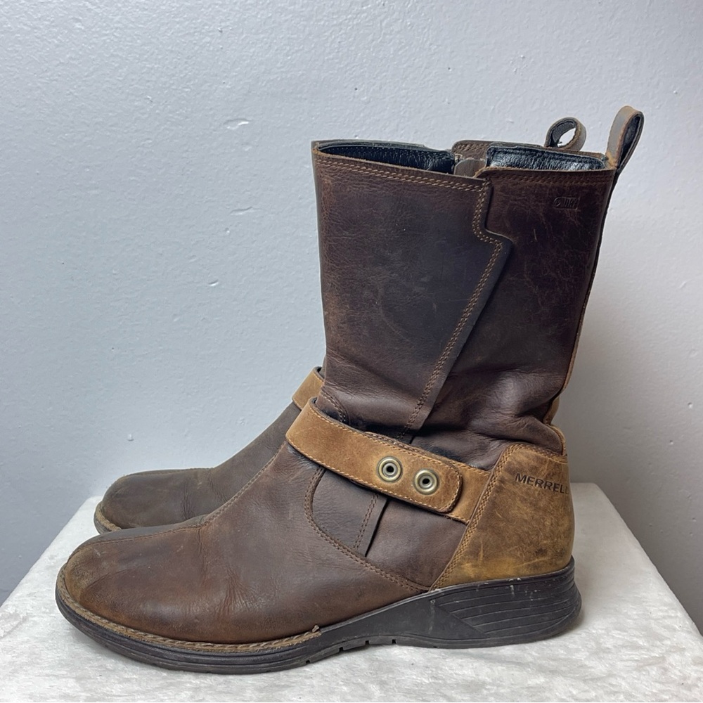 Merrell Travvy Mid Women's Waterproof Leather Boots Side Zip Clay Brown 9.5
